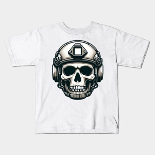 Tactical Skull Dominance Tee: Where Strength Meets Edgy Elegance Kids T-Shirt